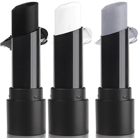 MEICOLY 3PCS Black White Light Grey Face Body Paint Stick,Halloween Zombie Skeleton Makeup Face Paint,Clown White Makeup SFX Cosplay for Adults and Kids,Eye Black Stick for Baseball & Softball - sugar skull makeup kit