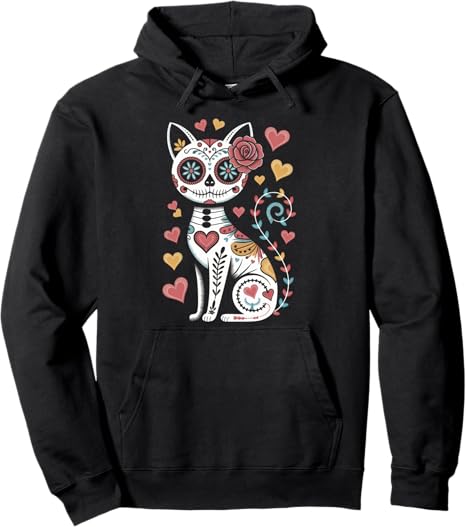 Cinco de Mayo Fro Skeleton Cat Sugar Skull Apparel - sugar skull hoodie mens