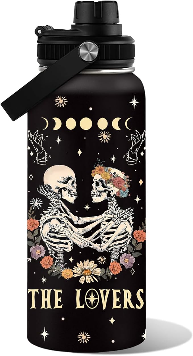 Gifts for Him Her, Anniversary Christmas Gifts for Women Men, Birthday Gifts for Boyfriend Girlfriend, Engagement, Wedding Gift for Wife Husband Couple, 32oz Water Bottler The Lovers - sugar skull coffee cup