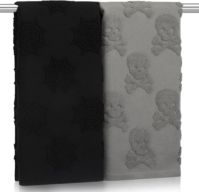 2 Pcs Halloween Spider Web Skull Hand Towels 100% Cotton Acquard Weave Halloween Hand Towels for Bathroom Absorbent Dish Washcloth for Kitchen Bathroom Decor Gifts, 29.5 x 13.7 Inch - sugar skull beach towel