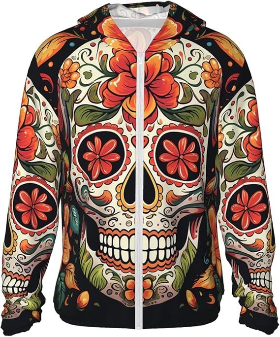 AWUCDIMFWX - sugar skull zip up hoodie mens