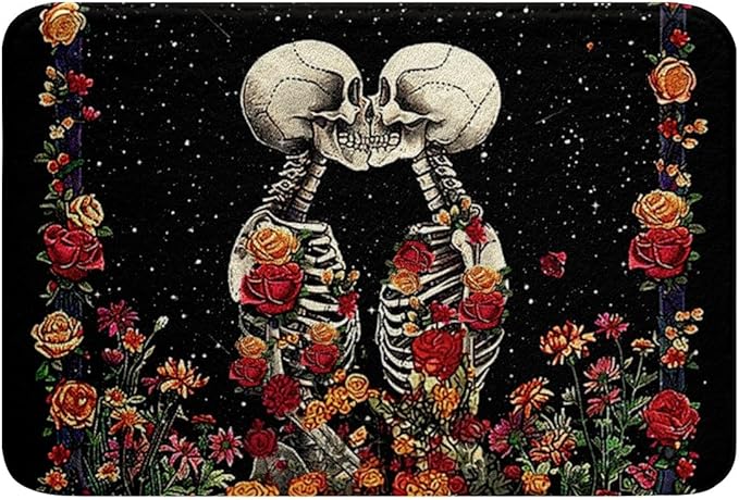 Feelyou Gothic Sugar Skull Bathroom Rugs 20"x32" Kids Halloween Theme Bath Mats for Boys Girls Teens Galaxy Flower Floral Bathroom Accessories Floor Doormats - sugar skull toilet mat set