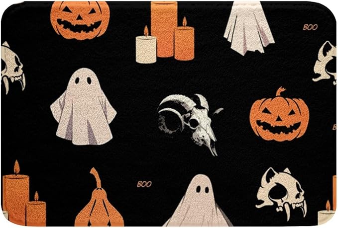 Feelyou Halloween Theme Bathroom Rugs 16"x24" Kids Gothic Sugar Skull Bath Mats for Boys Girls Teens Cute Ghost Pumpkin Lantern Bathroom Accessories Floor Doormats - sugar skull floor mat