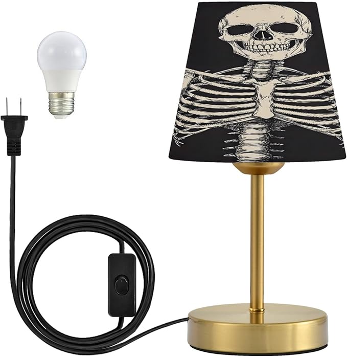 ALAZA Table Lamp for Bedroom Nightstand Funny Skeleton Skull Sugar Black B Bedside Lamp with USB Port Fabric Shade Dimmable Desk Lamps Bronze Metal Base Living Room - sugar skull table lamp
