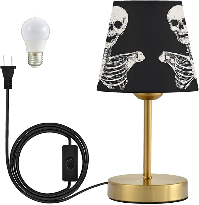 Table Lamp for Bedroom Nightstand Funny Skeleton Skull Sugar A Black Bedside Lamp with USB Port Fabric Shade Dimmable Desk Lamps Bronze Metal Base Living Room - sugar skull table lamp