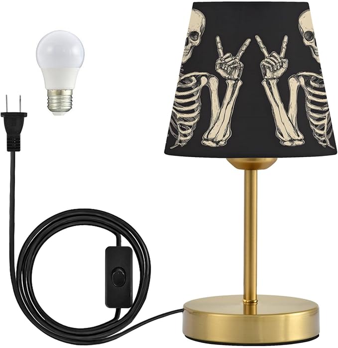ALAZA Table Lamp for Bedroom Nightstand Funny Skeletons Skull Sugar Black C Bedside Lamp with USB Port Fabric Shade Dimmable Desk Lamps Bronze Metal Base Living Room - sugar skull table lamp