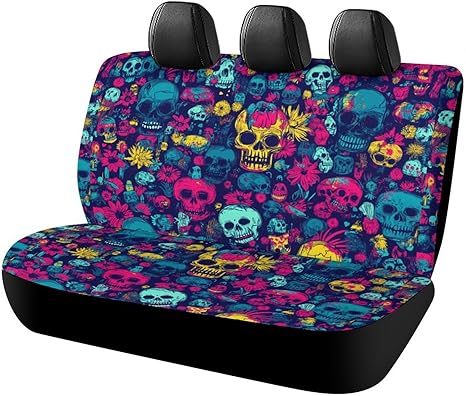 Day of The Dead Colorful Sugar Skull Car Seat Cover for Back Seat, Protects from Scratches, Non-Slip Cover Stay 120x59x76cm - sugar skull car seat covers set