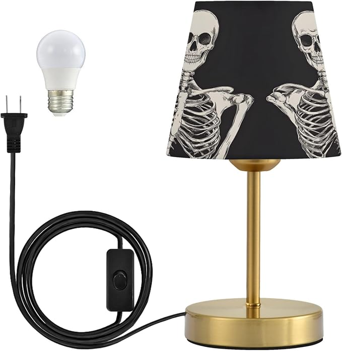ALAZA Table Lamp for Bedroom Nightstand Funny Skeleton Skull Sugar B Black Bedside Lamp with USB Port Fabric Shade Dimmable Desk Lamps Bronze Metal Base Living Room - sugar skull table lamp