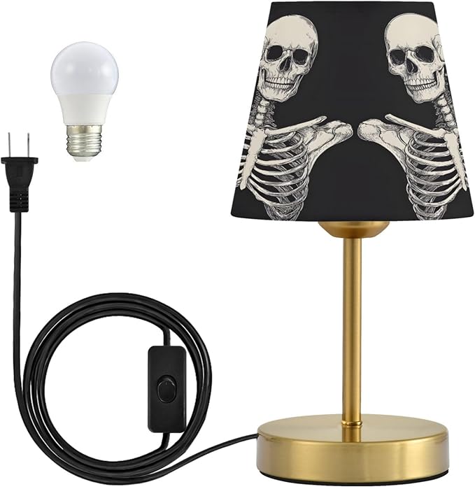 ALAZA Table Lamp for Bedroom Nightstand Funny Skeleton Skull Sugars Black Bedside Lamp with USB Port Fabric Shade Dimmable Desk Lamps Bronze Metal Base Living Room - sugar skull table lamp