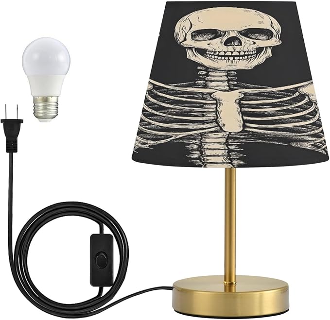 ALAZA Table Lamp Bedside Lamp for Bedroom Funny Skeleton Skull Sugar Black C Dimmable Light with USB Port Bronze Metal Base for Dining Nightstand, Bulb Included - sugar skull table lamp