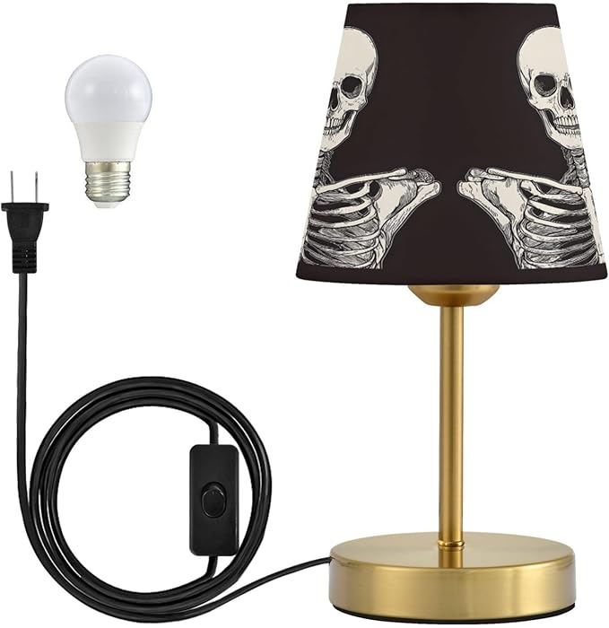 ALAZA Table Lamp for Bedroom Nightstand Funny Skeleton Skull Sugar Black E Bedside Lamp with USB Port Fabric Shade Dimmable Desk Lamps Bronze Metal Base Living Room - sugar skull table lamp