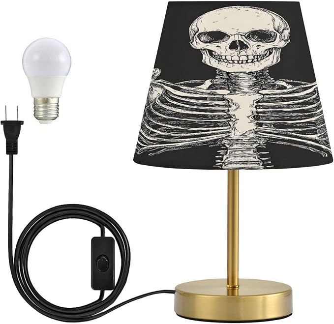 ALAZA Table Lamp Bedside Lamp for Bedroom Funny Skeleton Skull Sugar Black A Dimmable Light with USB Port Bronze Metal Base for Dining Nightstand, Bulb Included - sugar skull table lamp