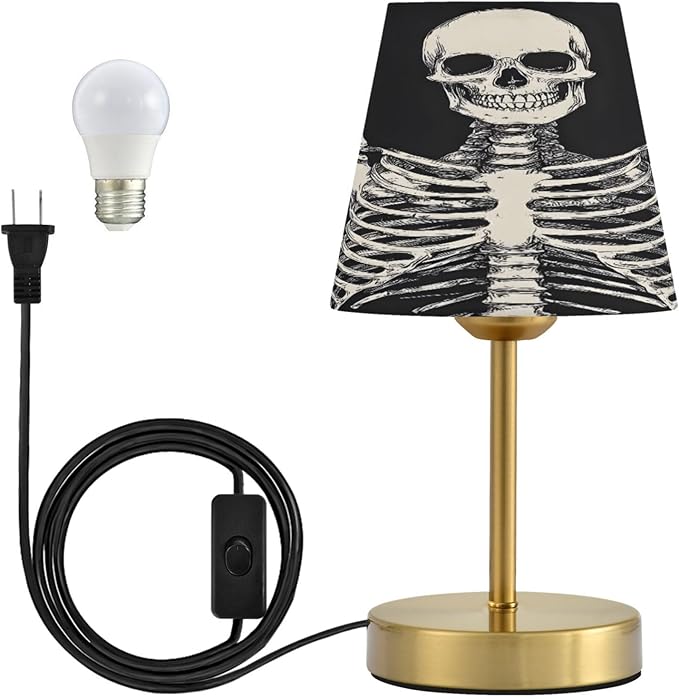 ALAZA Table Lamp for Bedroom Nightstand Funny Skeleton Skull Sugar D Black Desk Bedside Lamp with USB Port Fabric Shade Dimmable Bronze Metal Base Living Room - sugar skull table lamp