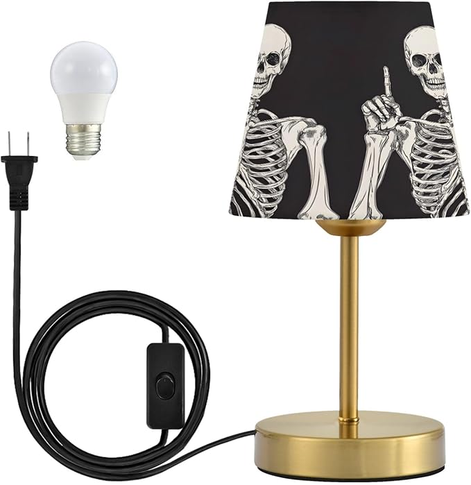 ALAZA Table Lamp for Bedroom Nightstand Funny Skeleton Skull Sugar C Black Desk Bedside Lamp with USB Port Fabric Shade Dimmable Bronze Metal Base Living Room - sugar skull table lamp