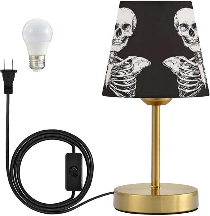 ALAZA Table Lamp for Bedroom Nightstand Funny Skeleton Skull Sugar Black D Desk Bedside Lamp with USB Port Fabric Shade Dimmable Bronze Metal Base Living Room - sugar skull table lamp