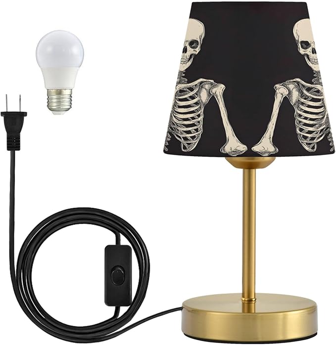 Table Lamp for Bedroom Nightstand Funny Skeletons Skull Sugar Black A Desk Bedside Lamp with USB Port Fabric Shade Dimmable Bronze Metal Base Living Room - sugar skull table lamp