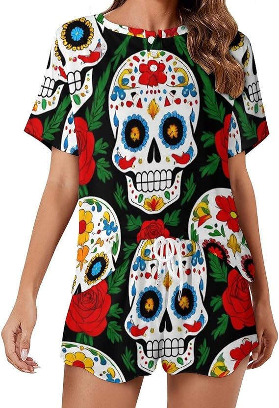 WOEZKEX - sugar skull pajamas womens