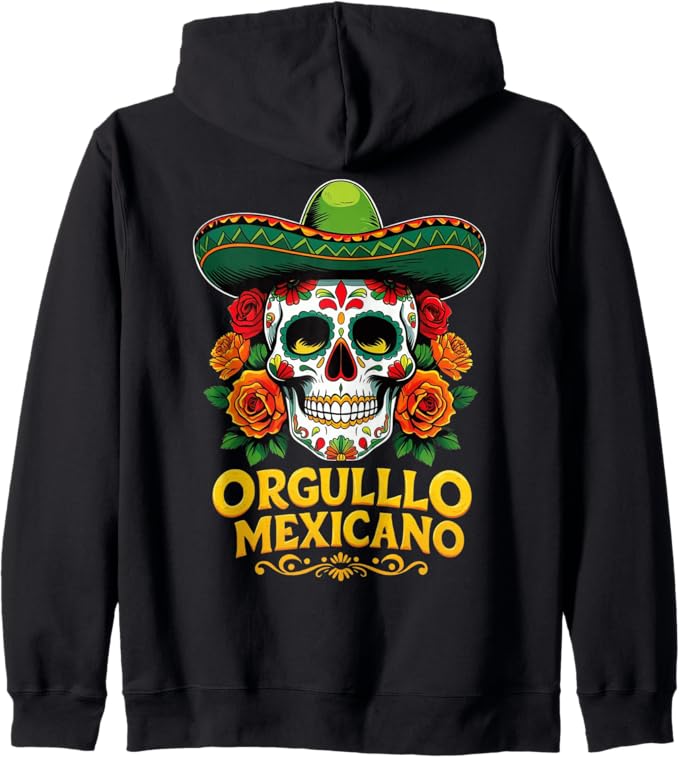 Mexican Pride Apparel 2025 - sugar skull zip up hoodie mens