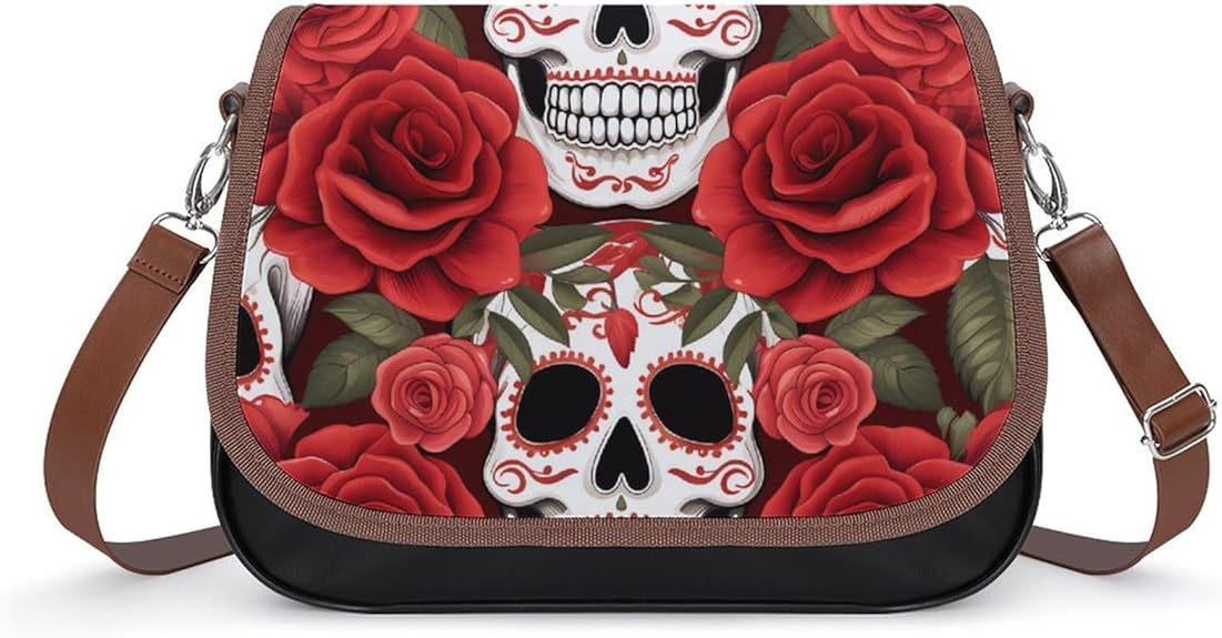 Sugar Skulls Red Roses Small Crossbody Bags for Women Shoulder Handbag with Adjustable Strap for Travel - sugar skull handbags for sale