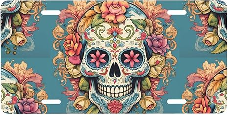 Sugar Skull Print Printed Car Aluminum Decorative License Plate 6" x 12" for Any Truck, car, Van, Garage or Bedroom - sugar skull plates set