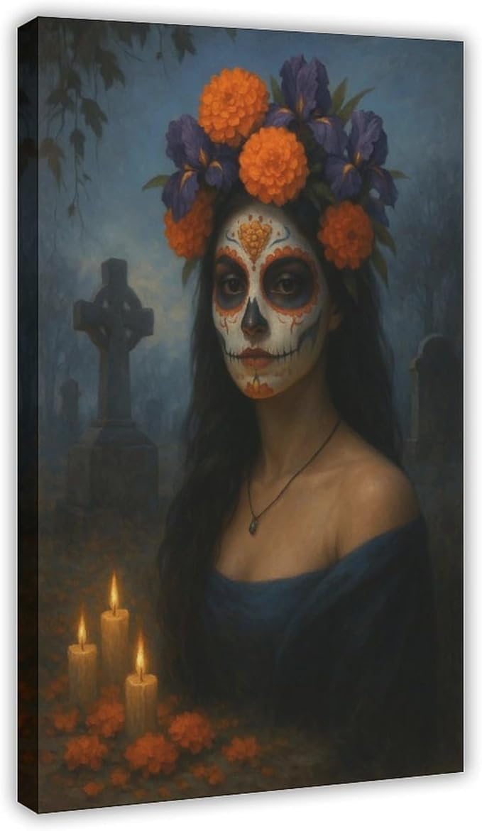HEOVI Mexican Sugar Skull Woman Canvas Wall Art Print Poster For Home School Office Decor Frame-style 12x18inch(30x45cm) - sugar skull poster print