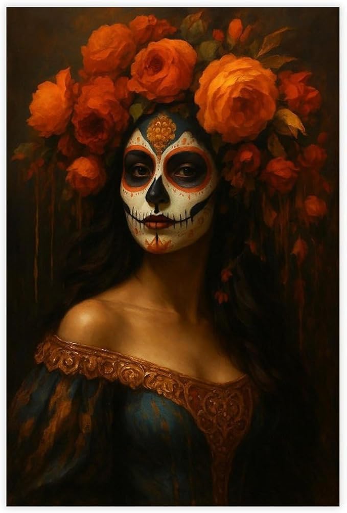 Day of The Dead Sugar Skull Woman Art Poster Canvas Wall Art Print Poster For Home School Office Decor Unframe-style 24x36inch(60x90cm) - sugar skull poster print