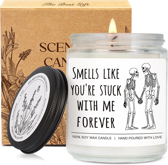 Funny Goth Spooky Skull Scented Candle Gift for Boyfriend Girlfriend Her Him Best Friend, Smells Like You're Stuck with Me - Skeletons Candle, Friendship Birthday Candles Gifts for Bestie, Couple-29 - sugar skull candle holder