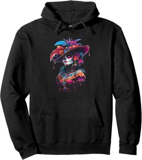 Mexican Dia De Los Muertos Skull La Catrina - sugar skull hoodie mens