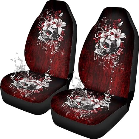 Skull Print Car Front Seat Cover 2 Piece Waterproof Car Seat Cover Front Seats Only Easy to Install Vehicle Seats Protector for SUV Vehicle Sedan Truck - sugar skull car pet seat cover