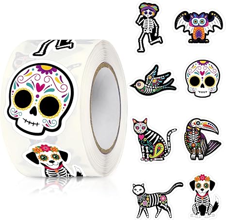 SANNIX 500 Day of The Dead Stickers, Dia de Los Muertos Mexican Sugar Skull Cat Stickers Decals for Laptop Water Bottle Luggage Party Supplies All-Purpose Labels - sugar skull vinyl sticker