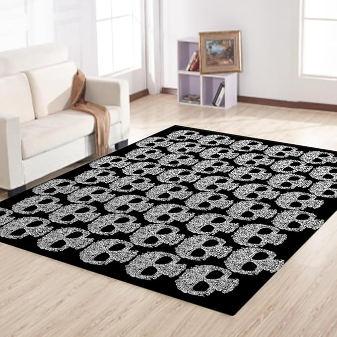 Gothic Skull Head Area Rug for Bedroom Living Room Men, Spooky Skeleton Decorative Carpet Mats 3x5, Halloween Home Decor Floor Mat Indoor Carpet Doormats - sugar skull area rug