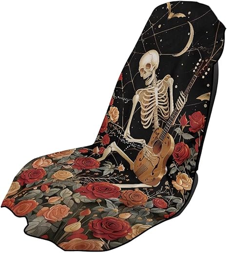 Skull Rose Waterproof Car Seat Covers Car Seat Protector with Anti-Slip Back Fabric Front Seat Only Universal Fit Most Vehicles - sugar skull car pet seat cover