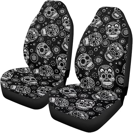 SEANATIVE Car Seat Covers Blanket Automotive Cushion Cover Sugar Skull Print 2 Pack Car Seat Protectors Warm and Comfortable Universal Front Car Seat Cushion Cover for Cars Trucks SUVs - sugar skull car pet seat cover