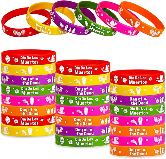 Day of The Dead Rubber Bracelets Sugar Skull Halloween Silicone Wristbands Party Supplies Mexican Dia De Los Muertos Birthday Party Favors Gift Goodie Bag Fillers Stuff - sugar skull temporary tattoo