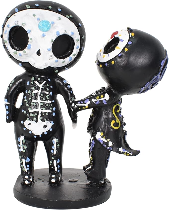 Resin Sugar Skull Couple Figurines (Style B), Desktop Decor for Wedding/Birthday/Halloween - Party Gifts - sugar skull figurine collectible