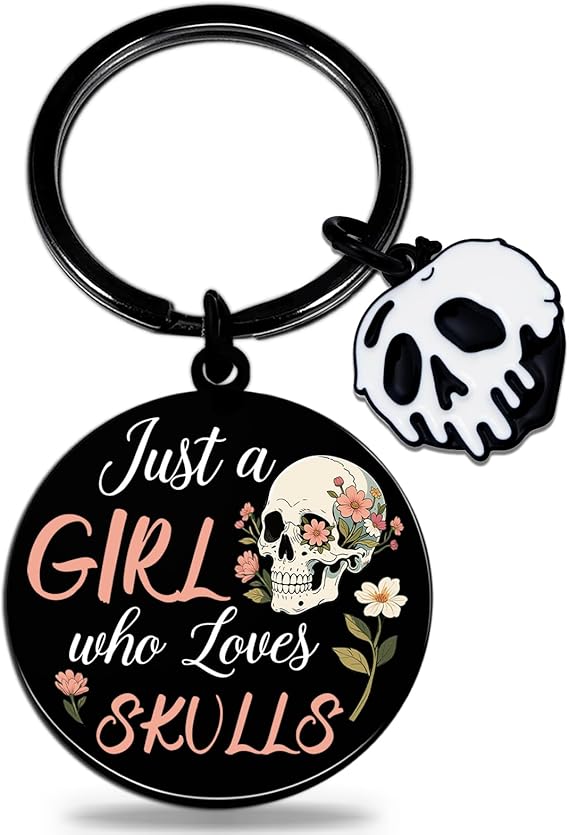 Sugar Skull Keychain Goth Horror Keychains Gift for Women Day Of The Dead Cute Skulls Gifts for Sisters Friends Pink Keyring Just A Girl Who Loves Skulls - sugar skull wallets for women