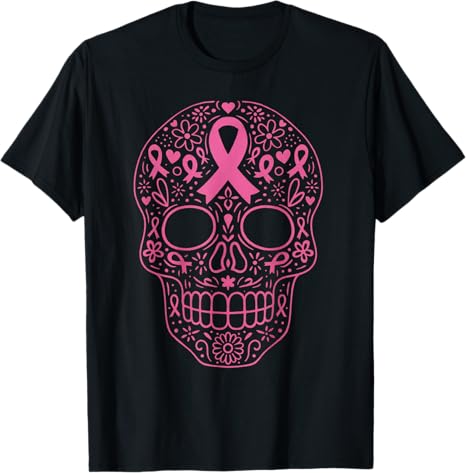 Breast Cancer Awareness Gifts Women Girls Men - sugar skull t-shirt womens