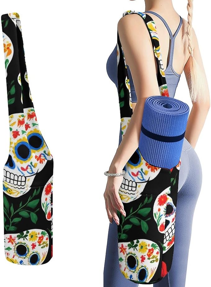 Women's Yoga Mat Bag, Large Capacity Soft Storage Carrier with Pockets, Yoga Room Carrying Bag - sugar skull yoga mat