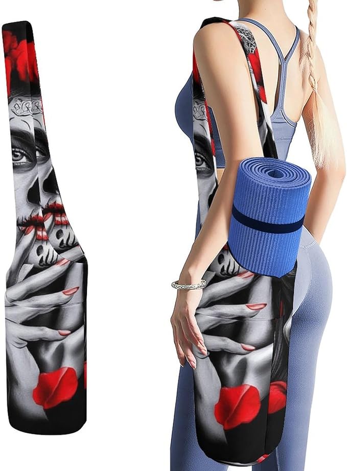 Yoga Bag with Strap, Women's Cute Printed Large Capacity Storage Organizer for Yoga Mat - sugar skull yoga mat