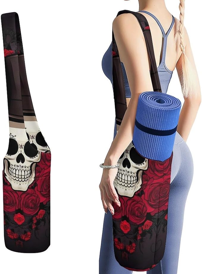 Yoga Mat Tote, Cool Yoga Mat Bag Gym Storage Bags with Pocket for Women and Men - sugar skull yoga mat