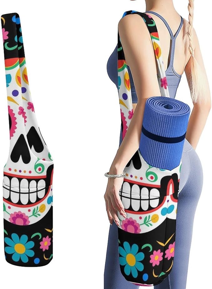 Women's Yoga Mat Bag, Large Capacity Soft Storage Carrier with Pockets, Yoga Room Carrying Bag - sugar skull yoga mat