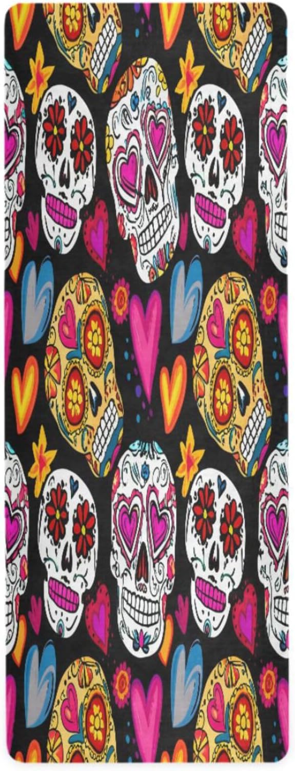 dead Sugar Skulls Yoga Mat Durable & Thick Gym Fitness Mat,Non Slip Natural Rubber Yoga Mat for Yoga, Pilates & Floor Workouts - sugar skull yoga mat