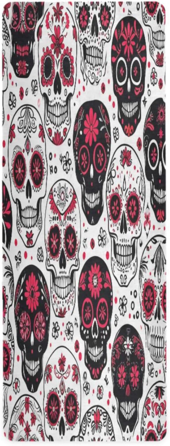Sugar Skull Print Yoga Mat Durable & Thick Gym Fitness Mat,Non Slip Natural Rubber Yoga Mat for Yoga, Pilates & Floor Workouts - sugar skull yoga mat