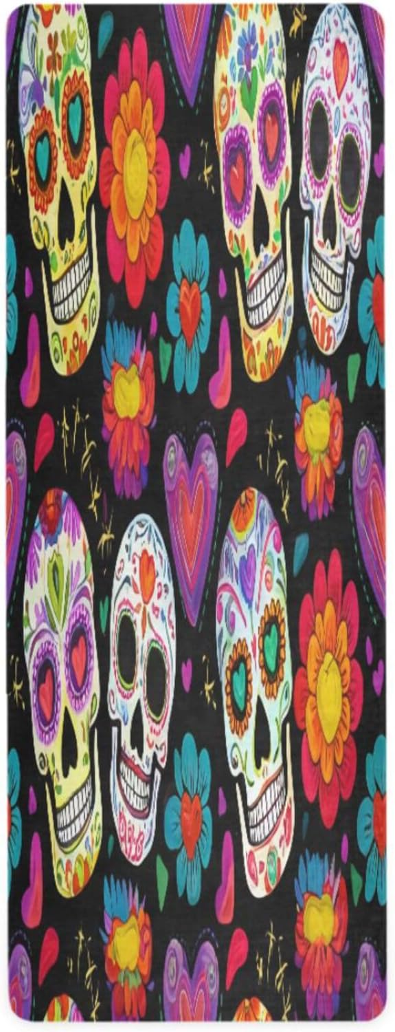 dead Sugar Skulls Yoga Mat Durable & Thick Gym Fitness Mat,Non Slip Natural Rubber Yoga Mat for Yoga, Pilates & Floor Workouts - sugar skull yoga mat