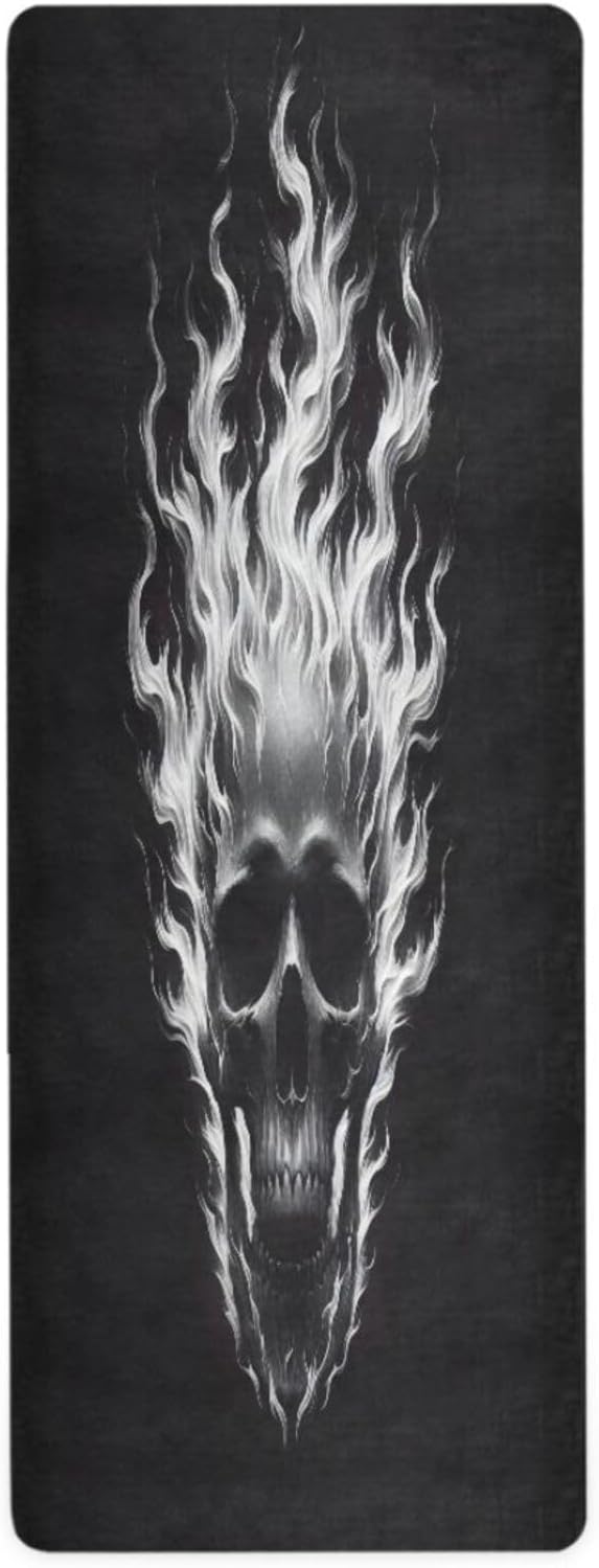 Skull on Fire Yoga Mat Durable & Thick Gym Fitness Mat,Non Slip Natural Rubber Yoga Mat for Yoga, Pilates & Floor Workouts - sugar skull yoga mat