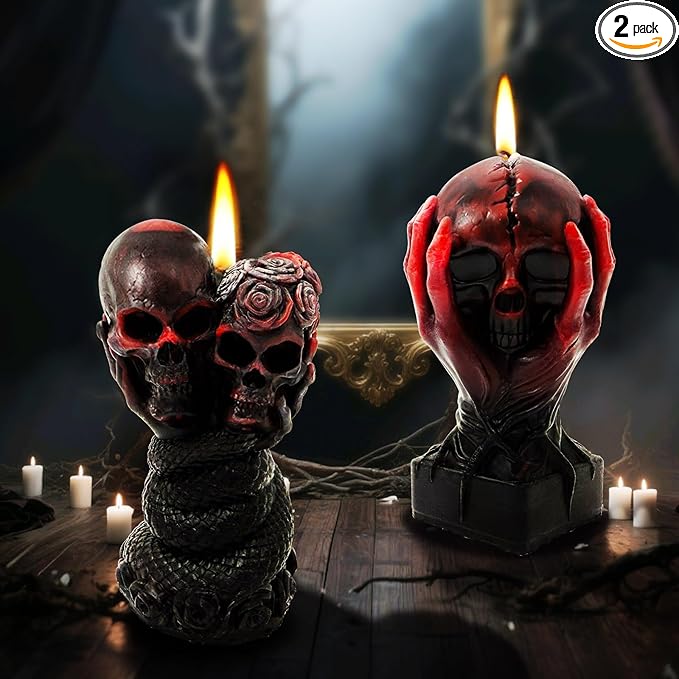 Skull Blood Candles Set，Bleeding Dripping Red Wax, Skull Bleeding Candle Gothic Decorations，Unique Gothic Style Candle for Spooky Ambiance, Home Decor, Halloween Party and More - sugar skull candle holder