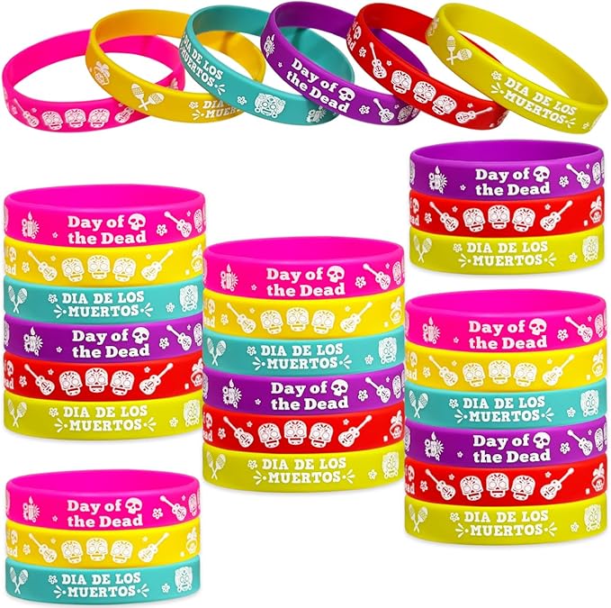 Day of the Dead Party Favors Silicone Bracelets Dia de Los Muertos Rubber Wristbands for Halloween Party Sugar Skull Party Goodie Bag Stuff Fillers Decorations Accessories Supplies, Set of 24 - sugar skull candle holder