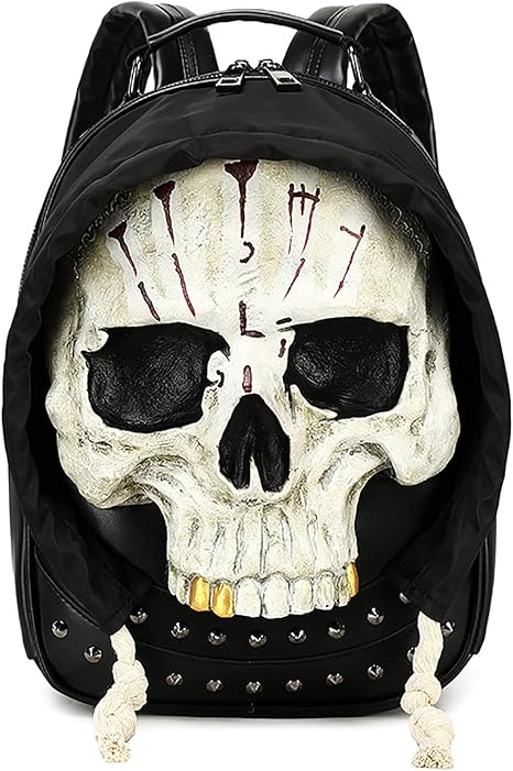 Men and Women PU Leather 3D Unique Novelty Weird Horror Steampunk Gothic Helloween Skull Backpack Purse, Beige 3239 - best sugar skull backpack