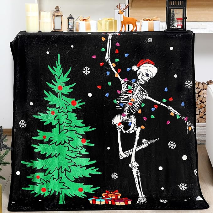 Tudomro Skeleton Christmas Throw Blanket 50"x60" Soft Cozy Fluffy Sugar Skull Blanket Gothic Christmas Spooky Gifts for Women Men Bed Couch Sofa - sugar skull throw blanket