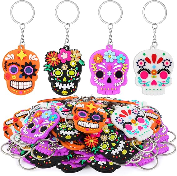 Day of The Dead Ornaments,Dia De Los Muertos Skull Keychain,Halloween Hanging Skeleton Head Decorations for Xmas Tree - sugar skull christmas ornament